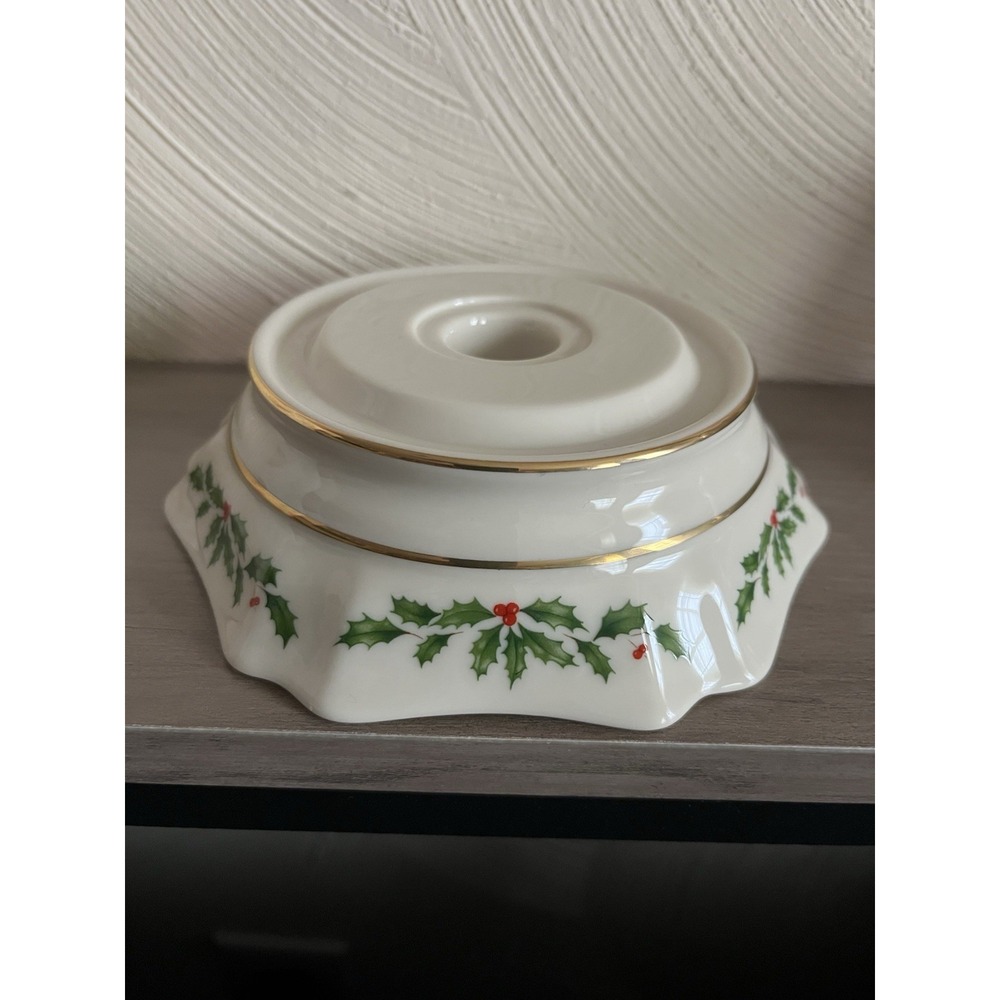 RARE! LENOX CHINA HOLIDAY PATTERN HURRICANE CANDLE HOLDER LAMP BASE
